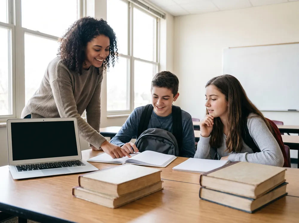 Giovani che studiano e lavorano insieme