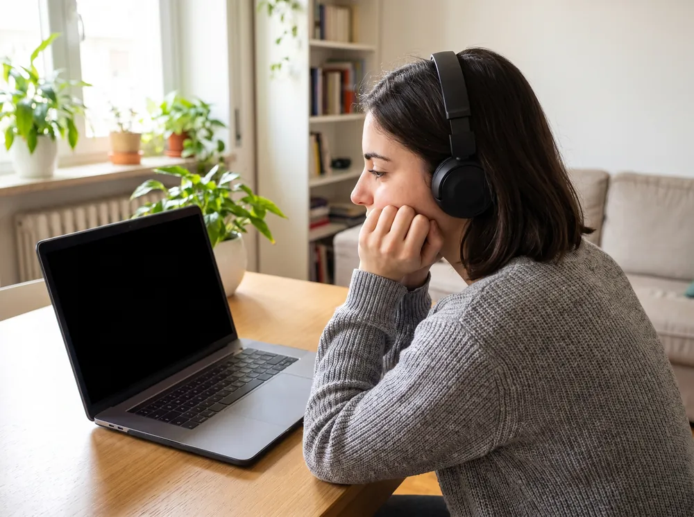 Ragazza che segue una lezione online al computer