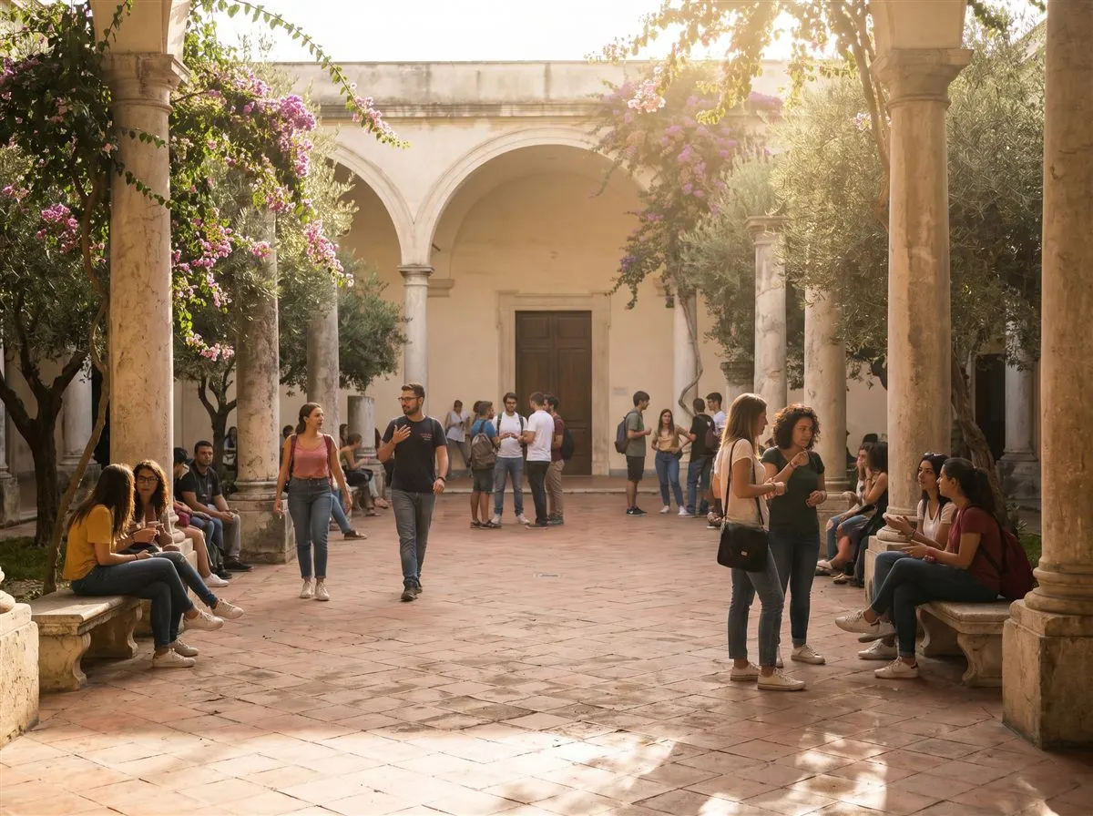 Giovani studenti negli spazi del campus universitario